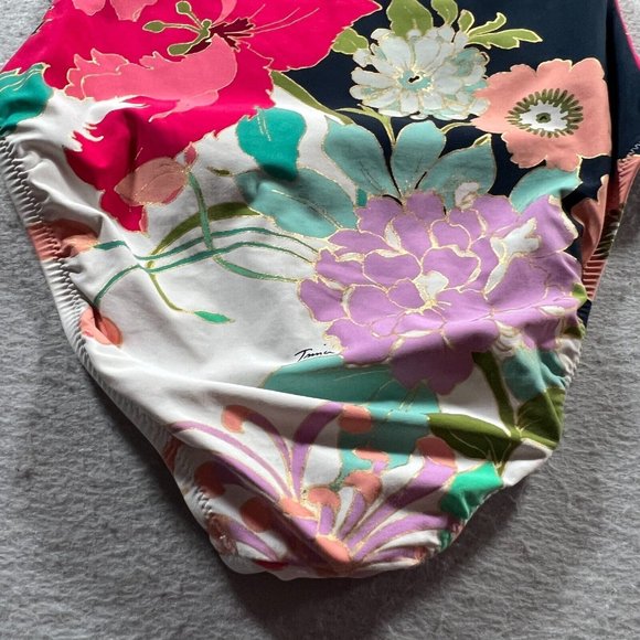 Trina Turk Swimsuit Womens 6 Blue Pink Off The Shoulder Royal Botanical Print - Picture 5 of 16